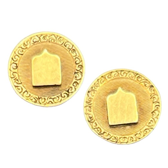 Antique Victorian 1880's gold tone round ornate etched design cuff buttons